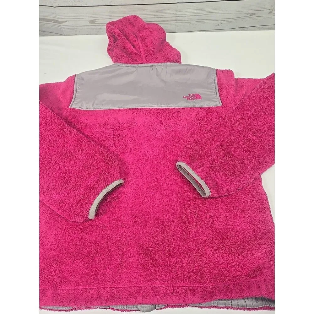 The North Face Kids Girls Large 14/16 Jacket Pink Gray Oso Fleece Hood Zip Front
